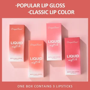 3 Piece Lip Gloss and Velvet Matte Lipstick Set Orange Milk Tea Red Bean Paste Shades