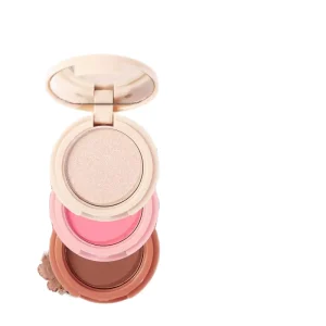 3-in-1 Vegan Pressed Powder Palette with Pigmented Eyeshadow, Blush, Highlighter, and Contour