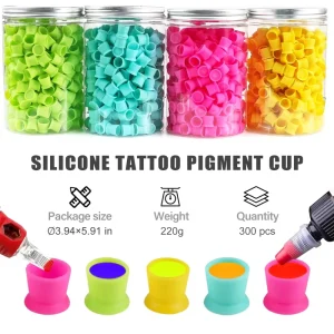 300PCS Silicone Tattoo Ink Cup Disposable Tattoo Pigment Cup for Eyebrow Eyeliner Lip Color Pigment Holder Tattoo Accessory