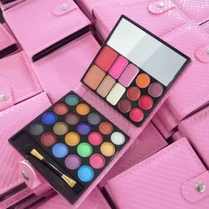 32 Colors Blush Eye Shadow Makeup Private Label High Pigment Double Eyeshadow Palette Three PU Case Colors Support Eyeshadow