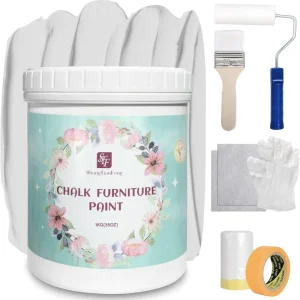 32oz(1kg)Glacial White Grey Matte Chalk Wood Furniture Paint for Paint for Renewing Cabinets Desk Closet Door Shelf Decor DIY