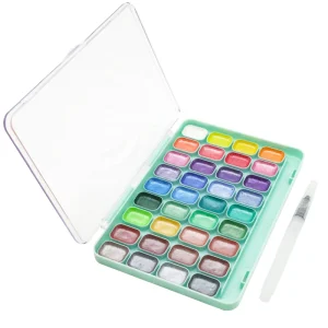 36 Color Semi Dry Watercolor Cake Set Metallic Watercolor Paints with Brush for Paper and Canvas Painting
