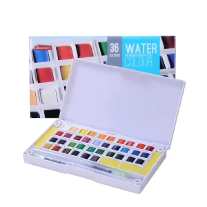 36-Color Solid Watercolor Paint Set with Brush for Students