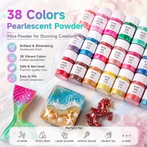 38-Color 7g Pearl Mica Powder Pigment Set for Epoxy Resin, Silicone, and Acrylic