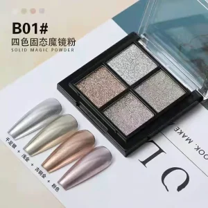 4-Color Acrylic Mirror Powder with Chrome Finish for Nail Art