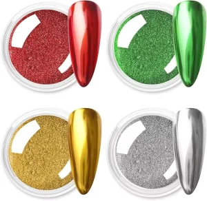 4 Color Acrylic Nail Powder Set Platinum Magic Mirror Effect Titanium Gold Christmas Laser Flour Glitter Chrome Magic Powder