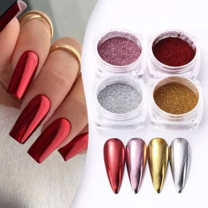 4 Colors Metal Mirror Effect Nail Art Pigment Powder Fine Glitter Nail Charms Magic Mirror Powder