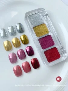 4 Colors Set Solid Powder Transparent Square Package Nail Pigment Powder Mirror Effect Chrome Powder