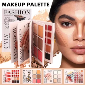 4-Layer 54-Color Makeup Book Palette with Eyeshadow, Blush, Highlighter, Contour, Lip Gloss, and Eyebrow Tint
