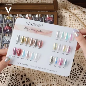 4 Styles Chrome Powder Nail Painting Clear Glass Gold Magic Mirror Nail Powder with Color Chart for Salon