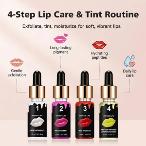 4 in 1 Lip Care Set Lip Exfoliating Gel Lip Tint Pigment Peptide Lip Moisturizer Hydrating Lip Treatment Kit Private Label
