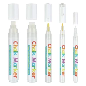 5-Piece White Water-Based Dust-Free Liquid Chalk Pen Set for Chalkboards and Graffiti