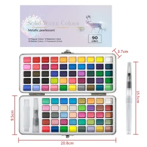 50/72/90/100-Color Solid Watercolor Pigment Set with Metallic Pearl Colors in Iron Box
