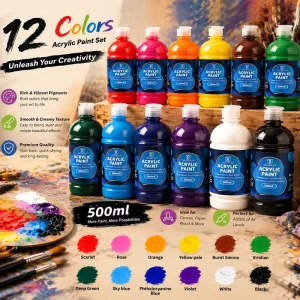 500ml Acrylic Paint Set, 12 Colors, for Art Painting