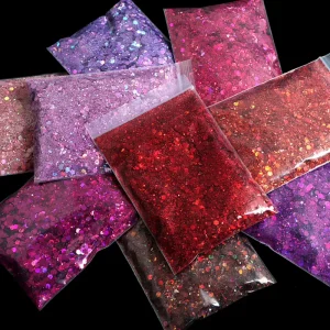 50g Flashing Laser Glitter Mixed Size Sparkle Powder Nail Art Hexagon Shank Handmade DIY Flowing Resin Filling Glue