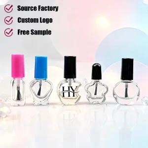 5ml 8ml 10ml 15ml Clear Black Small Empty Glass Nail Polish Oil Cosmetic Bottle with Brush Caps pink Cap