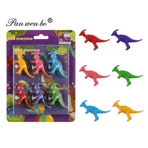 6 Color Kids Wax Crayon Set Safe and Non Toxic with Stereo Dinosaur Cartoon Drawing Graffiti Design