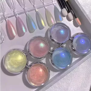 6 Jars Set Aurora Mermaid Rubbing Nail Chrome Powder Aurora Chameleon Nail Powder DIY Holographic Powder