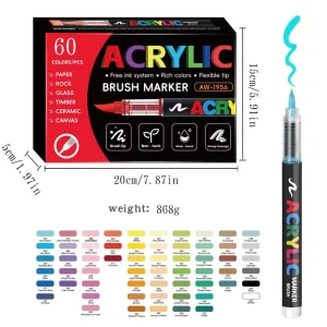 60 Colors Water Based Acrylic Erasable Paint Markers Soft Brush Tip Plastic Multi surface Art Pens Rock Painting Glass Wood DIY