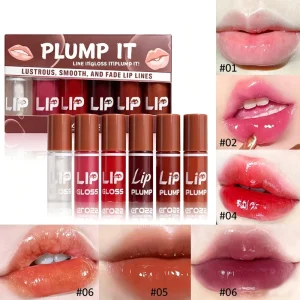 6PCS High Shine Glossy Liquid Lip Gloss Set Plumping Moisturizing Long Lasting Lipstick Kit Custom Logo Private Label