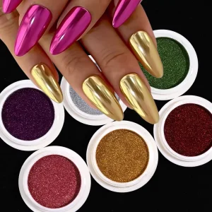 6pcs Metallic Magic Mirror Chrome Nail Art Powder Autumn Winter Green Red Rubbing Glitter Pigment Manicure Christmas Accessories