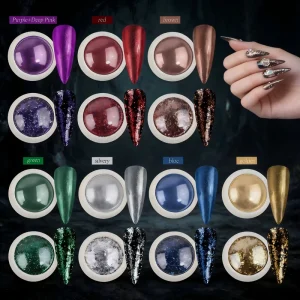 7 Colors Super Shiny Magic Mirror Chrome Nail Powder Holographic Laser Metallic Effect for DIY Nail Art Salon Manicure Decor