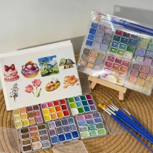 72 Color Solid Watercolor Paint Set 12 Color X 6 Boxes with Brushes & Line Draft Beginner Student Art Kit for DIY Painting