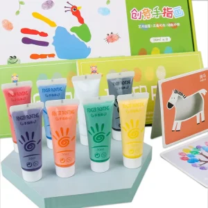 8-Color Finger Painting Kit with Washable Non-Toxic 30ml Paints, Tools, and Paper
