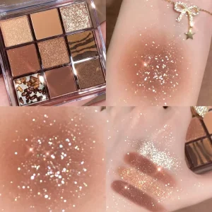 8-Color Metallic Mineral Eyeshadow Palette with Micro-Glitter, Contour, Highlighter, and Blush
