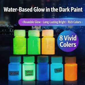 8 Color Water Based Glow in the Dark Acrylic Paint Set 30g Per Bottle Long Lasting Bright Luminous Pigment for DIY Galaxy Art