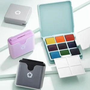9 Colors Travel Watercolor Pocket Paint Set with 2 Foldable Palettes Wash Cup Perfect Water Color Set for Beginner