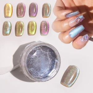 9D Chameleon Cat-Eye Nail Art Pigment Powder, Rainbow Pastel Magnetic Mirror Effect