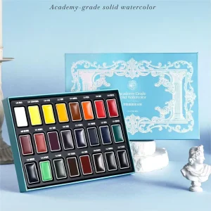 Academic Level Solid Watercolor Paint Set, 16 or 24 Colors, Portable Art Kit