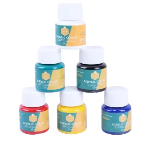 Acrylic Paint Set 6 Colors 25ml Glass Paint with 3 Brushes and 1 Palette