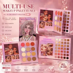All-in-One Multi-Use Makeup Palette Set with Waterproof Eyeshadow, Blush, Contour, and Highlighter