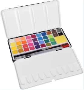 Art Supplies 36 Colors Solid Watercolor Wheel Cake Paint Palette Set with Paint Brushes for Beginners and Early Learning Art