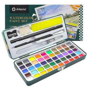 Artecho 50C Watercolor Paint Set Travel Watercolor Set with Tin Box Ideal for Amateur Hobbyists Painting Lovers and Artists