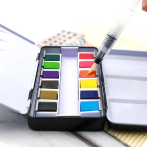 Artecho NEW Art Supplies Paint Set Tin Box Palette Solid Watercolor Set with 12 Essential Colors