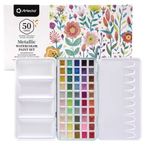 Artecho NEW Tin Case 50 Metallic Colors Non Toxic Eco Friendly Watercolor Paint Set for Canvas Artist Travel Kit