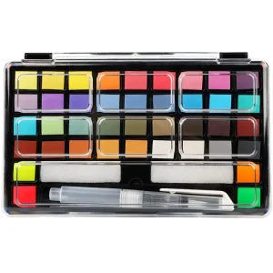 Artecho New Arrival 40 Color Solid Watercolor Paint Set 36 Metallic Pearl & 4 Non Emergency Colors for Canvas & Glass Painting