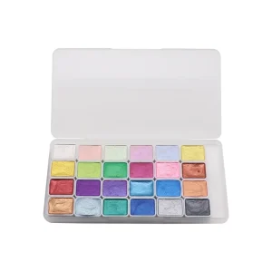 Artecho Solid 24 Colors Non Toxic Eco Friendly Watercolor Paint Box Pearl Color Set for Nail Art on Canvas Paper or Glass