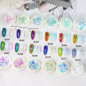 BOJUN 12 Colors Transparent Chameleon Flakes Aurora Iridescent Nail Acrylic Irregular Opal Shards for Manicure Art DIY