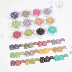 BOJUN NT Series 12 Colors Fluorescent Nail Woolen Powder High Shine Neon Sugar Glitter Nails Eco Friendly Non Toxic