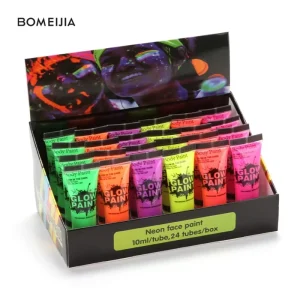 BOMEIJIA 24 Tubes 10ml Art Body Paint Glow in Dark or UV Light Face & Body Paint With 6 Colors Glow Blacklight Fluorescent