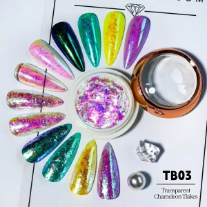 Bojun TB03 Aurora Mermaid Chameleon Flakes Iridescent Multi chrome Color Shifting Glitter Titanium Inorganic Pigment DIY Nail