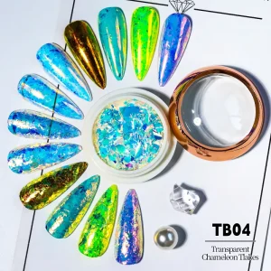 Bojun TB04 Titanium Multi chrome Chameleon Flakes Spot Coating Rub Smear Iridescent Glitter Powder DIY Nail Art TPO Free MSDS