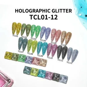 Bojun TCL01 12 Holographic Glitter 1 128 Laser Rainbow Effect Easy Applying Nail Powder DIY Art TPO Free MSDS Bulk