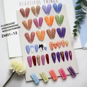 Bojun ZM01 12 Shining Glitter Tweed Texture Nail Art Powder Xiaoxiangfeng Easy Applying TPO Free MSDS Bulk