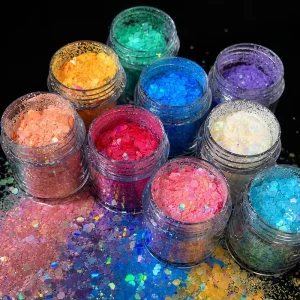 Bulk Chunky Cosmetic Glitter Powder Set Iridescent Hexagon Sequins for Nail Art Epoxy Resin Crafts Face Body Hair Makeup