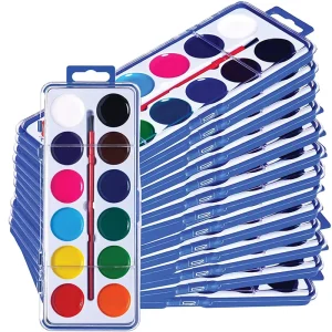 Bulk Watercolor Paint Pack with Wooden Brushes for Kids Classrooms Students and Party Favors